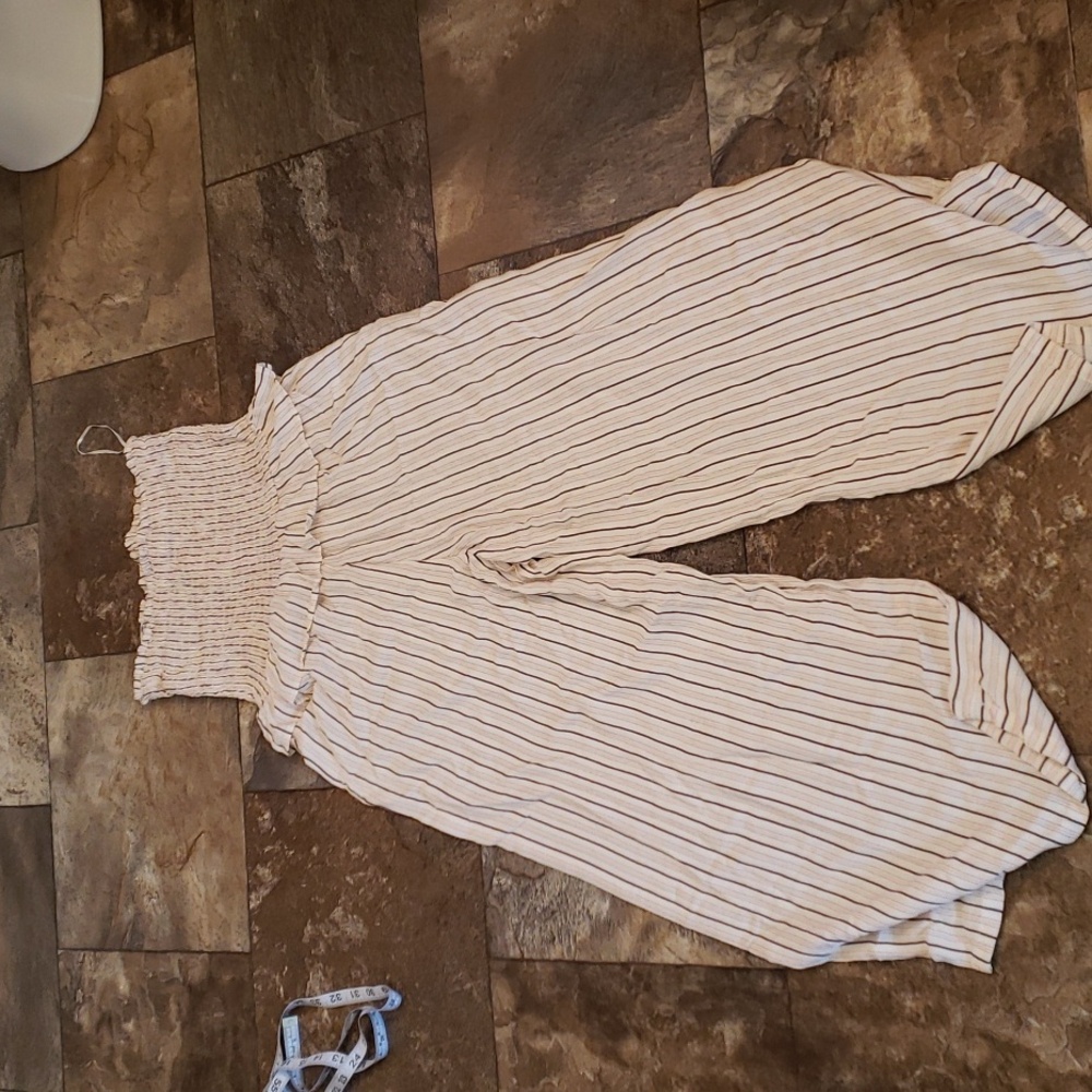 LOFT Beach XS Strapless Smocked Striped Jumpsuit Wide Leg - Picture 7 of 7